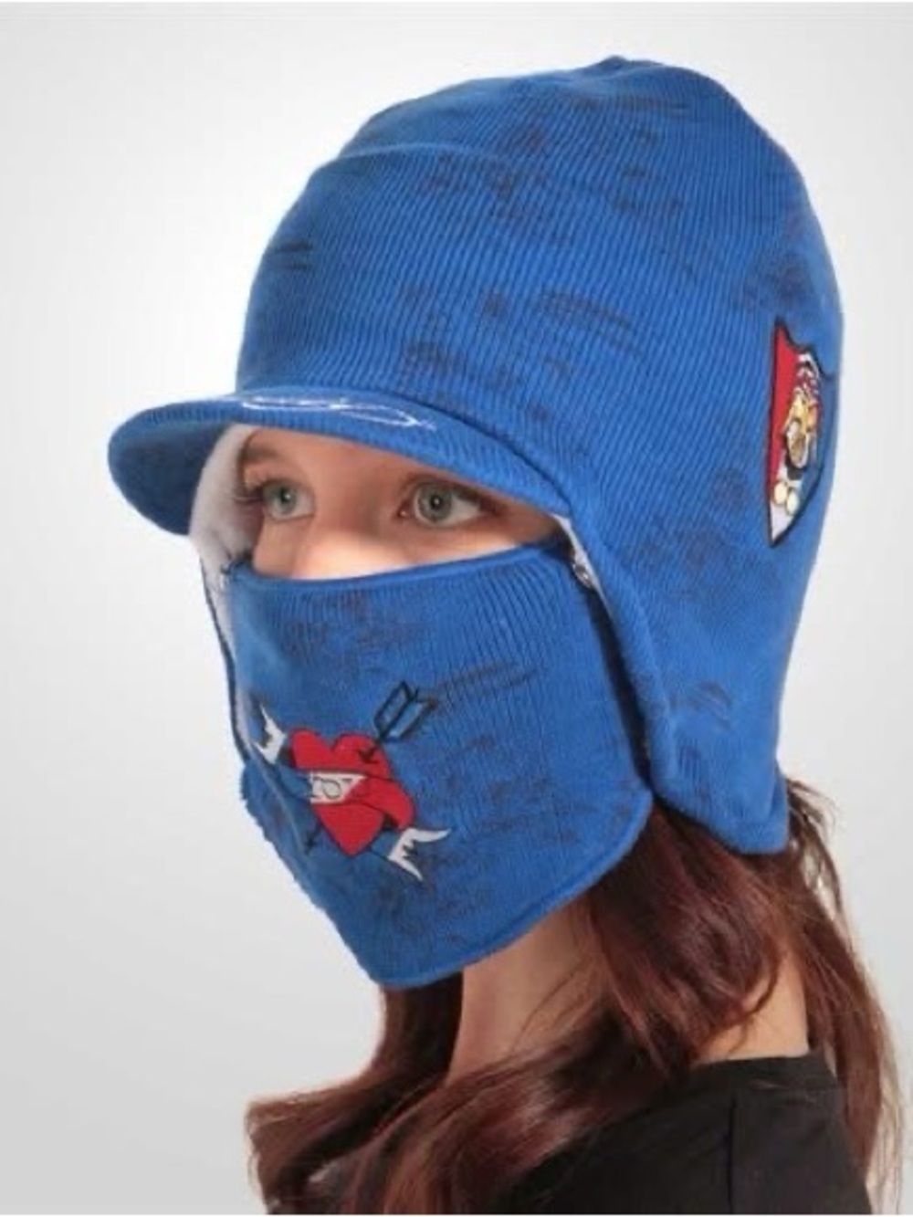 Rare Ed Hardy France Blue Ski Hat Cap with Removable Face Mask – NWOT